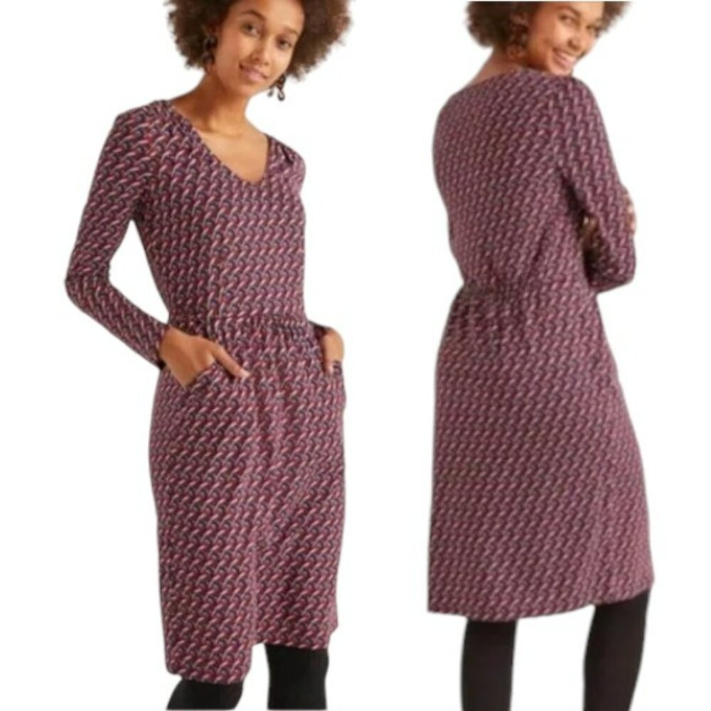 Boden Romilly Bird Novelty Print Jersey Dress - Burgundy w/Print - 6